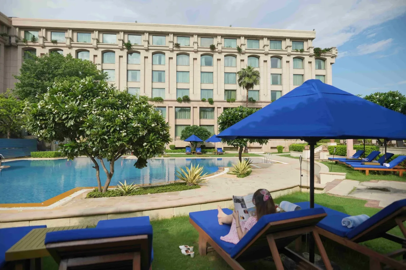 The Grand New Delhi seen across the pool
